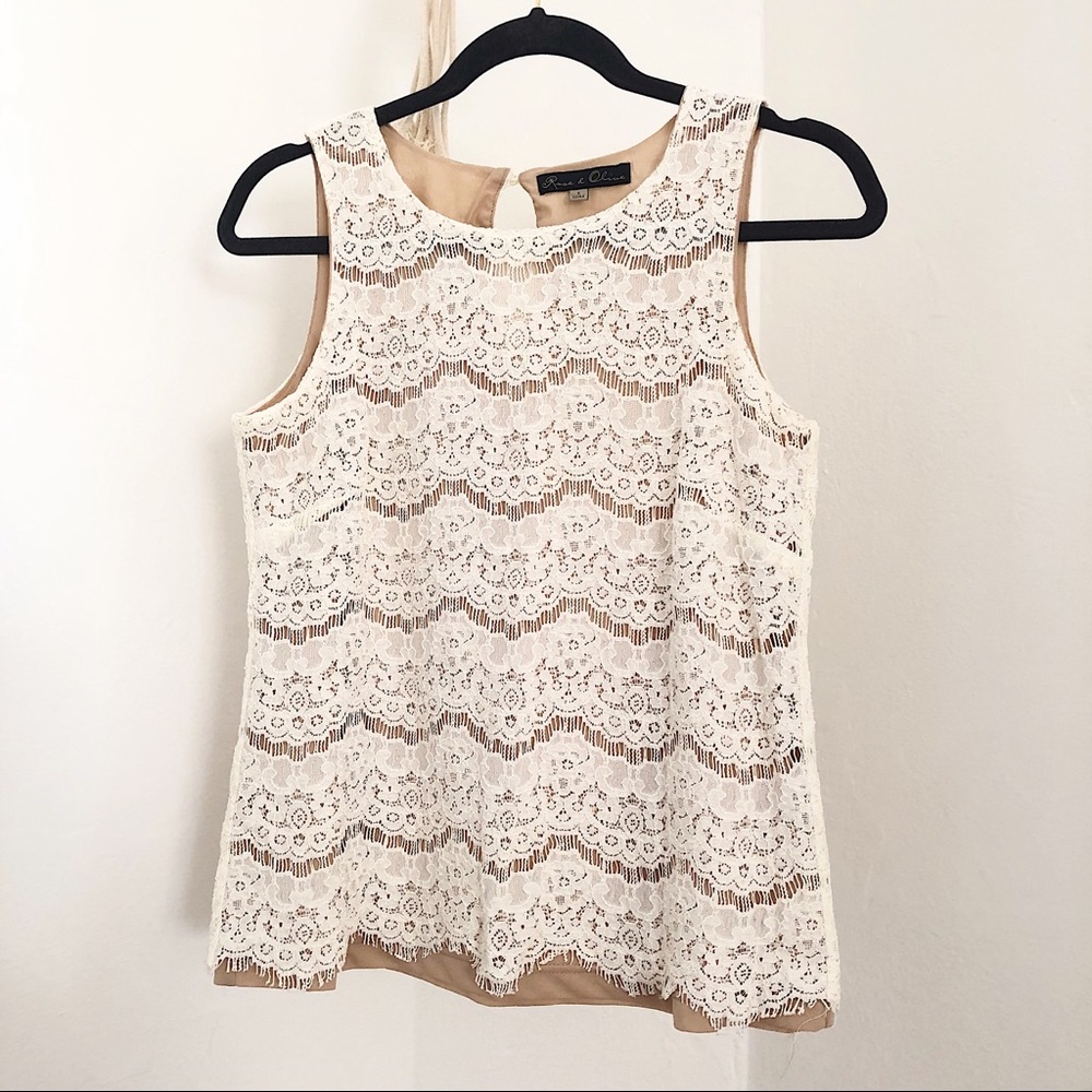 Rose & Olive White Lace Sleeveless Top